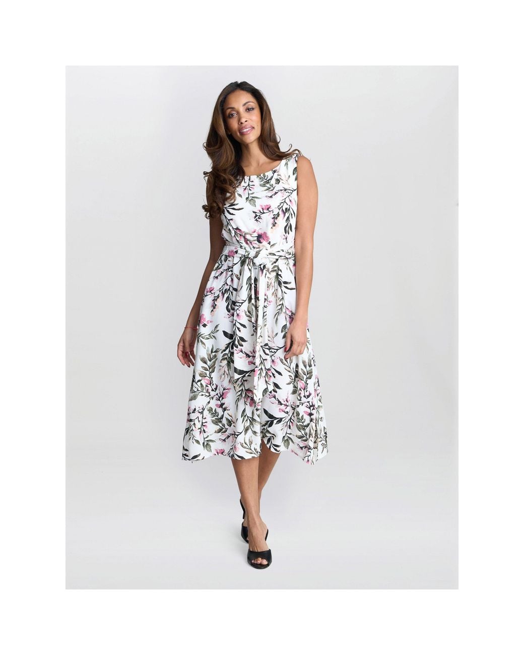 Gina Bacconi White Kelly Floral Printed Dress