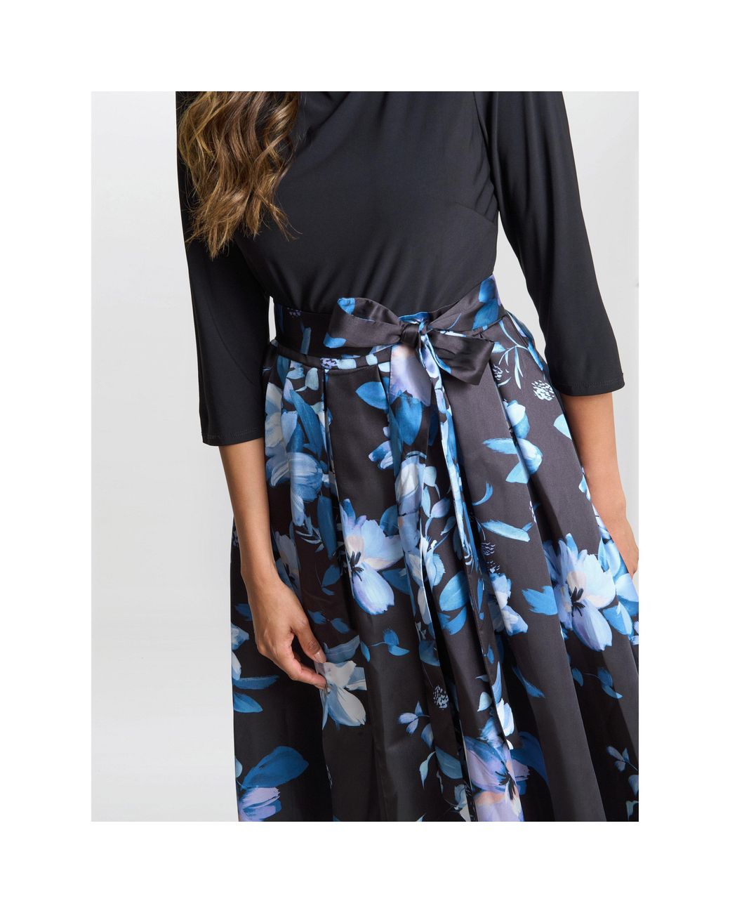 Gina Bacconi Blue Louise Printed High/Low Midi Dress