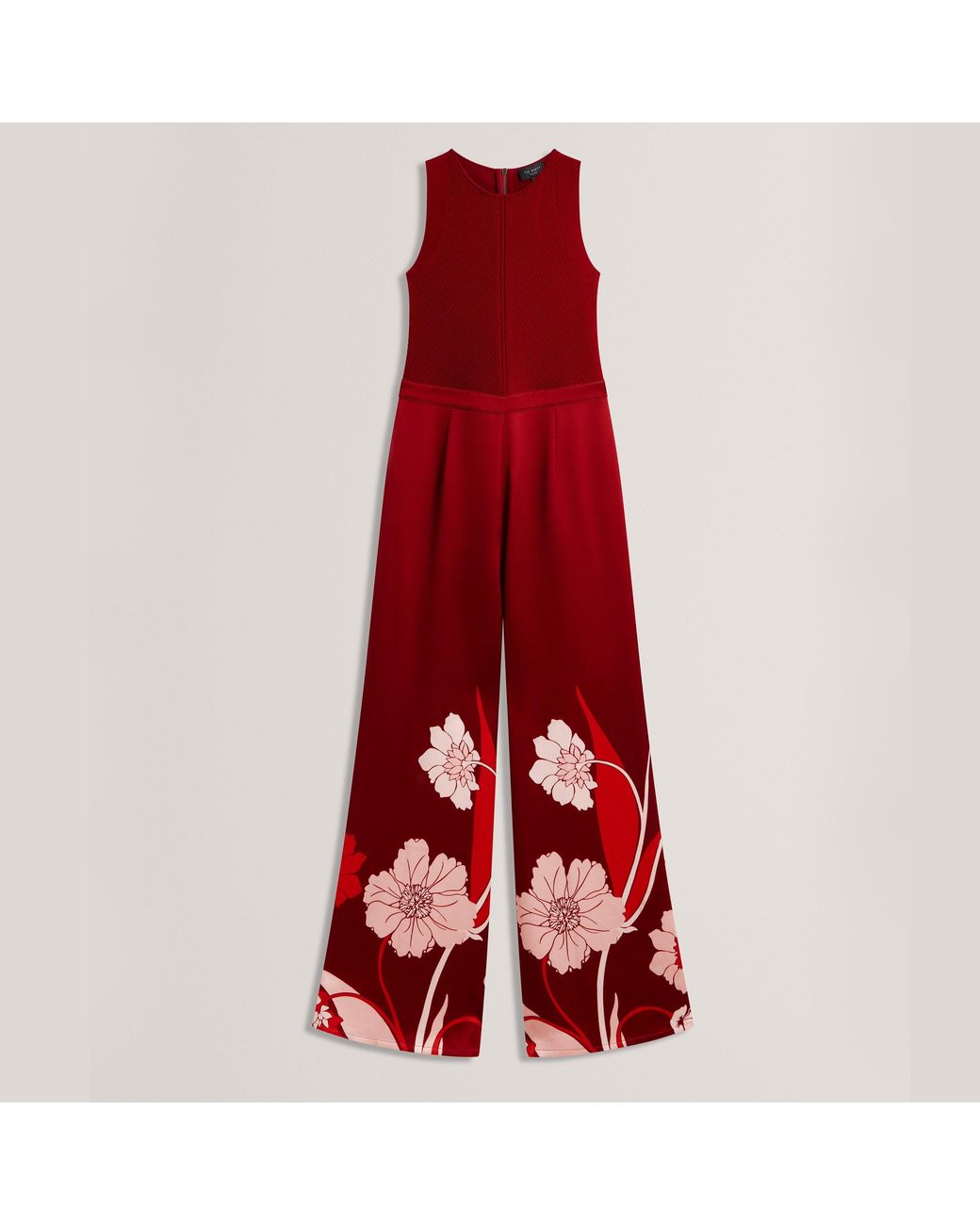 Ted Baker Red Knit Bodice Floral Printed Trouser Jumpsuit