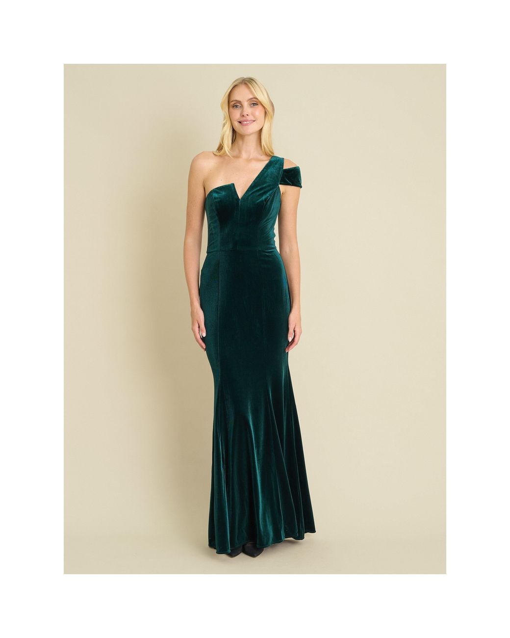 Gina Bacconi Blue Ruthie Velvet One Shoulder Maxi Dress