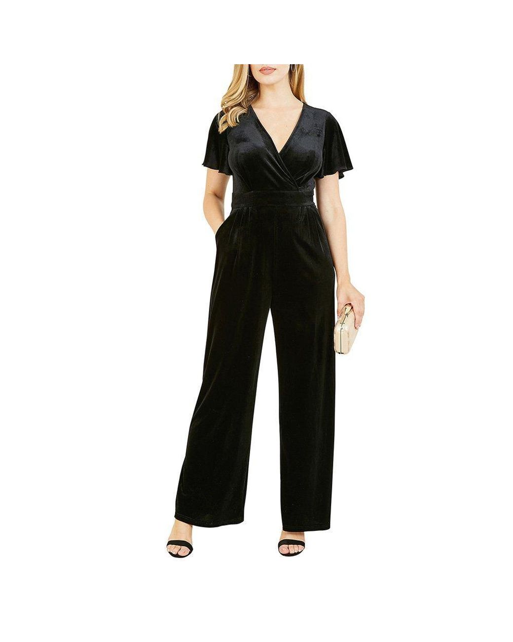 Yumi' Black Jumpsuit With Angel Sleeves