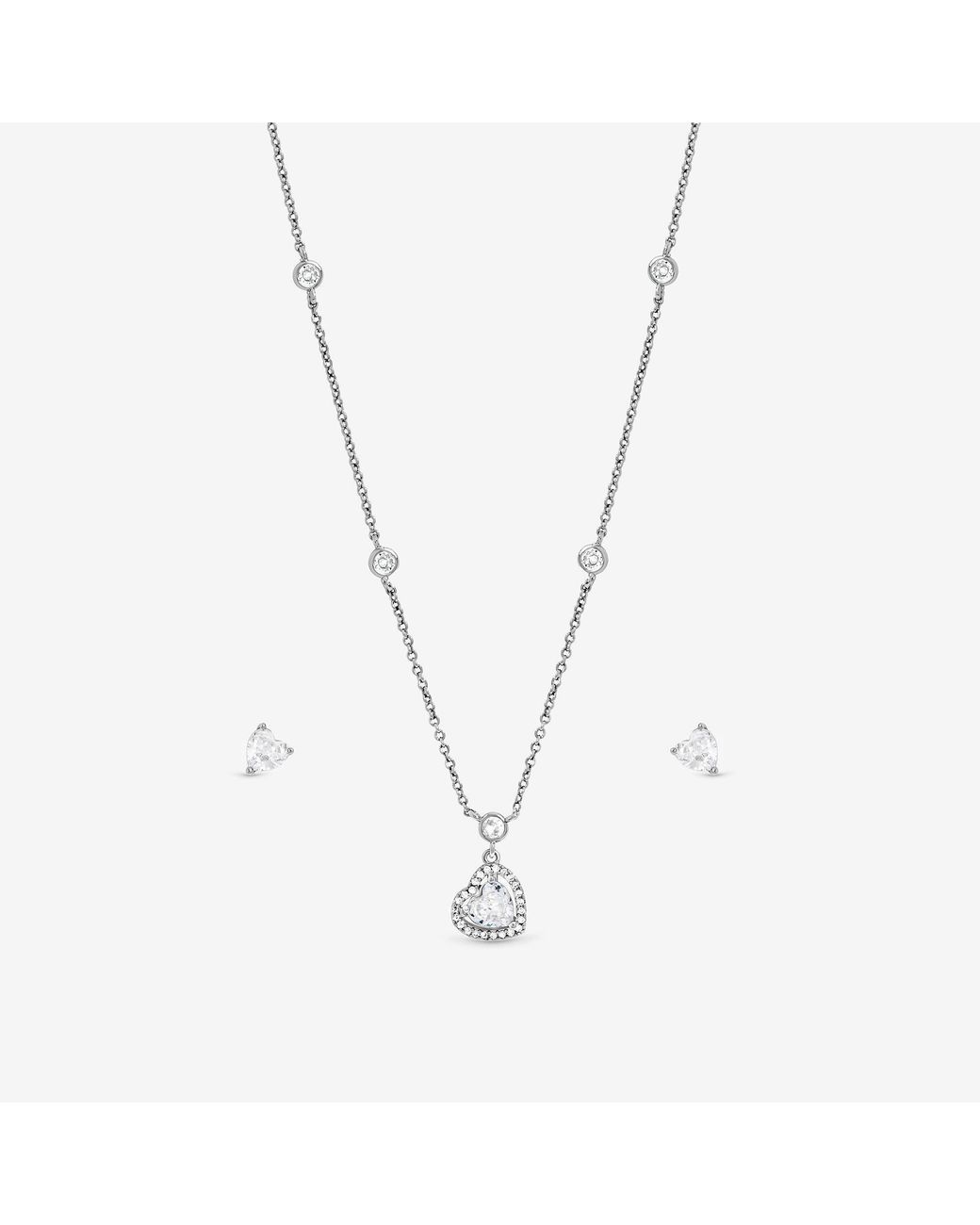 Jon Richard Gray Rhodium Plated Cz Heart Drop Set