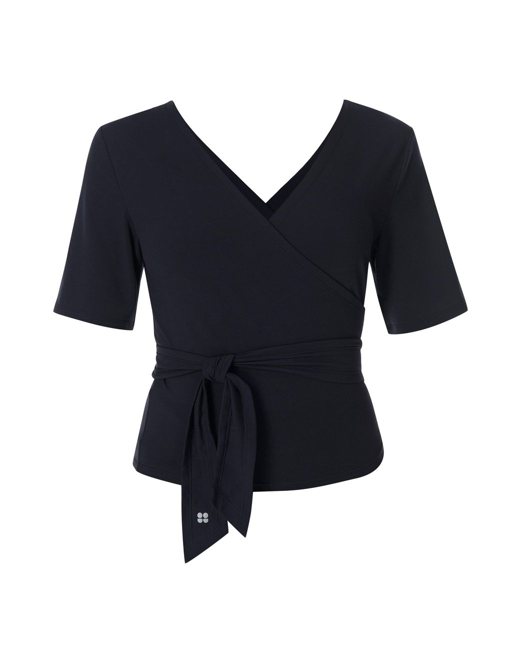 Sweaty Betty Blue Soft Flow Wrap Short Sleeve Performance Gym Top
