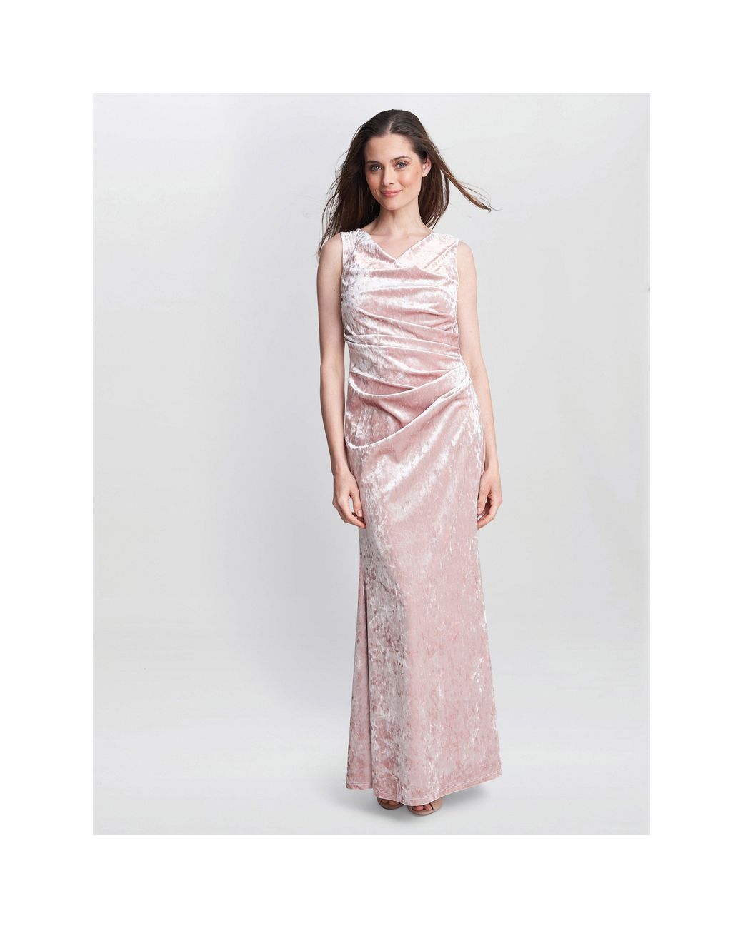 Gina Bacconi Pink Talia Crushed Velvet Maxi Dress