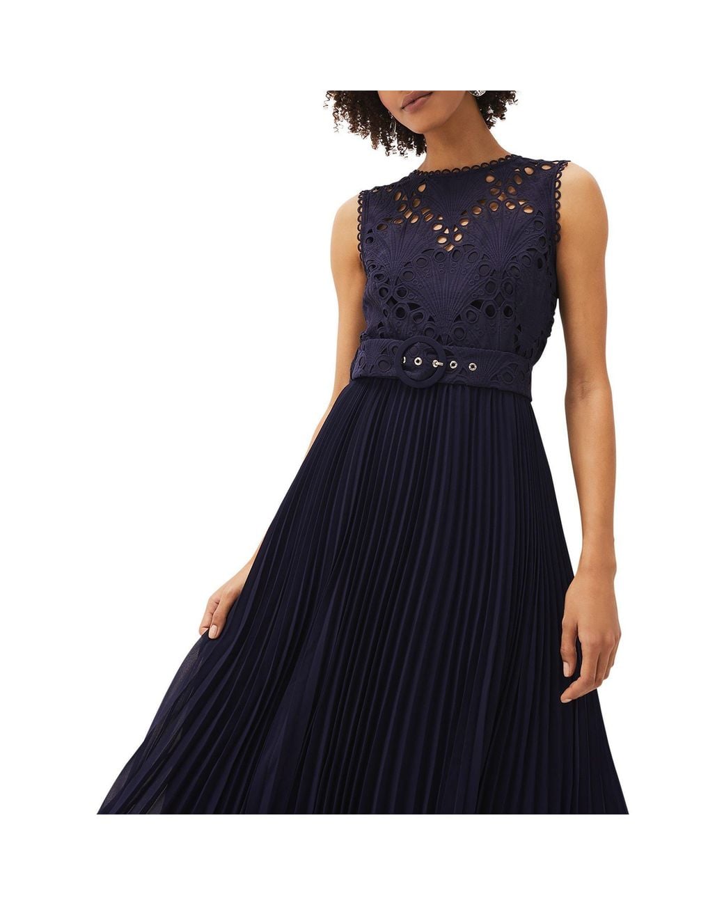 Phase Eight Blue Amora Lace Bodice Pleated Dress