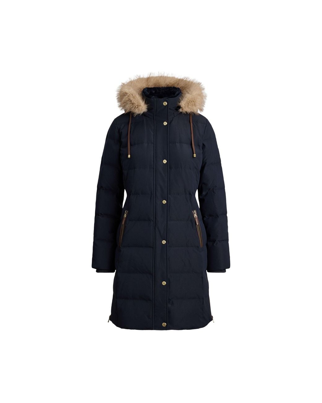 Ralph Lauren Blue Faux Fur Hood Medium Puffer Jacket