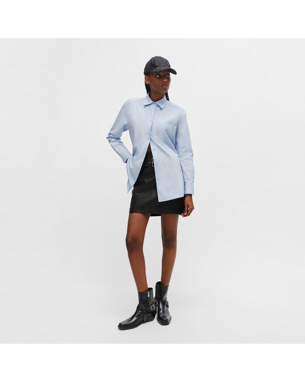 HUGO Blue Oversize Long-Sleeve Plain Shirt