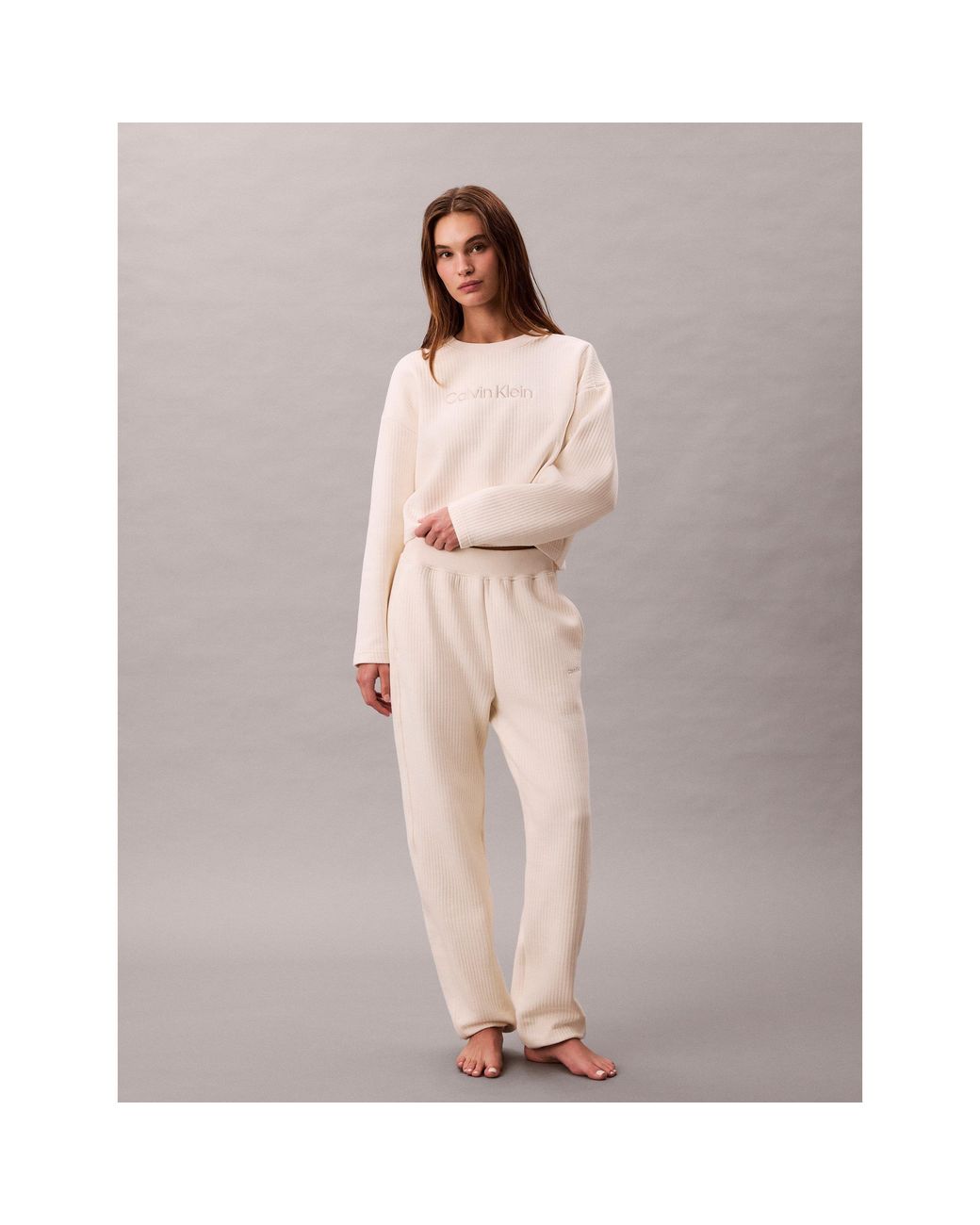 Calvin Klein White Quilted Fleece Closed-Hem Joggers