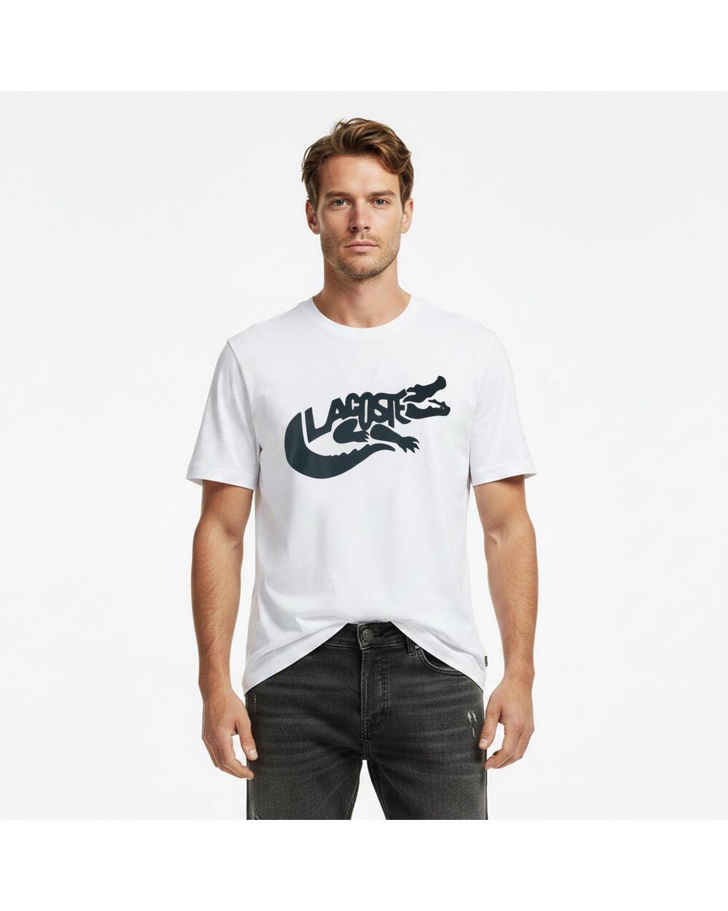 Lacoste White Script Croc Cotton Short-Sleeve T-Shirt for men