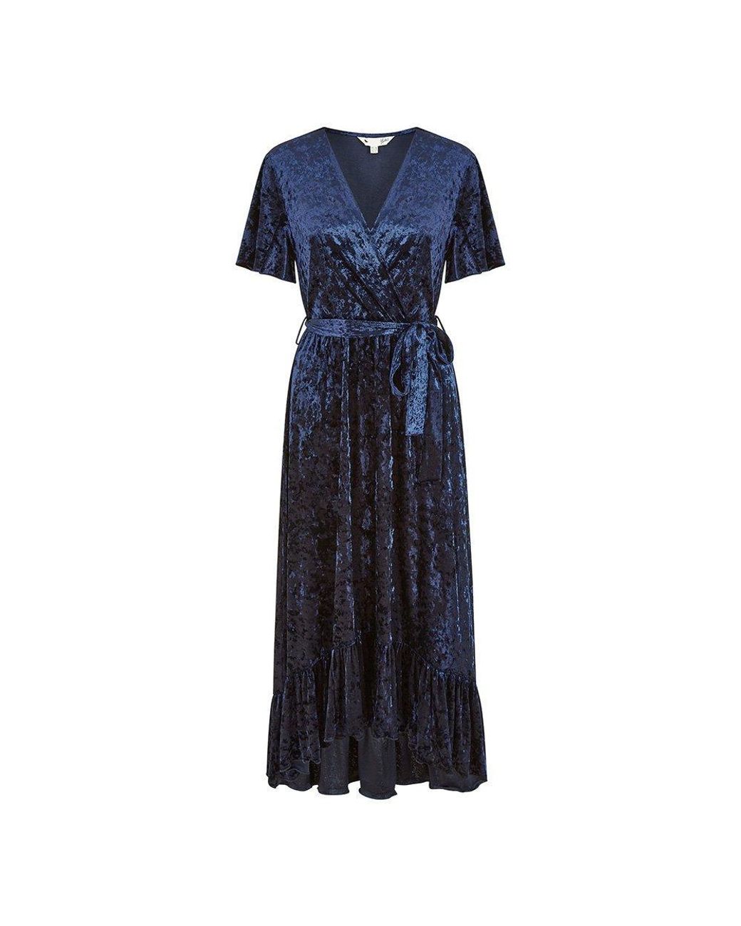 Yumi' Blue Velvet Wrap Over Midi Dress