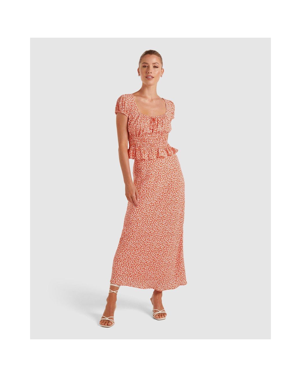 Forever New Orange Posy Bias Maxi Skirt