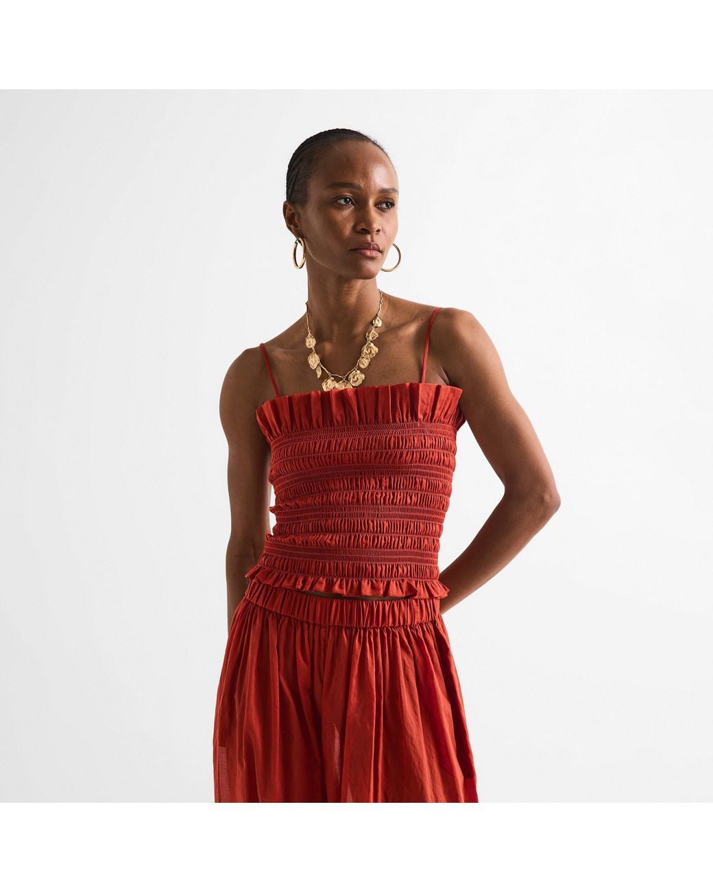 ANDAMANE Red Suri Smock Tube Bandeau Top