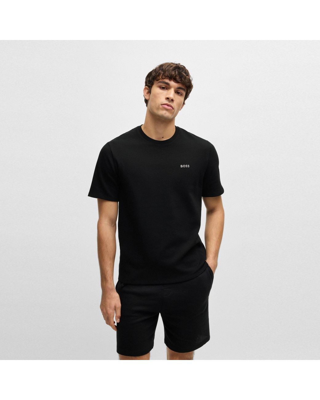 Boss Black Bodywear Waffle T-Shirt With Structured Design for men