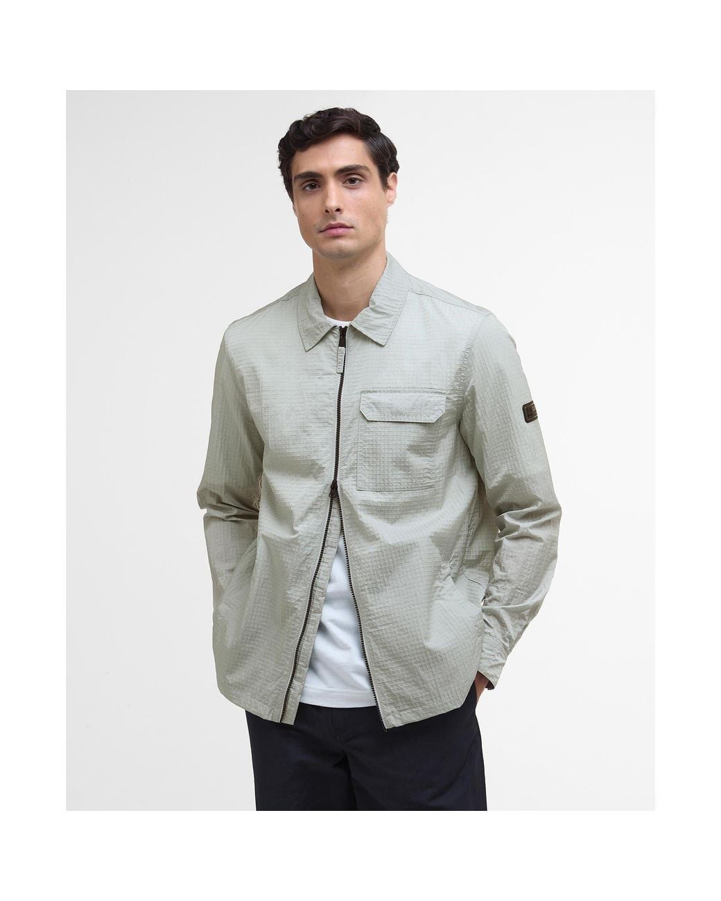 Barbour Gray Rosso Ripstop Long Sleeve Zip Overshirt for men