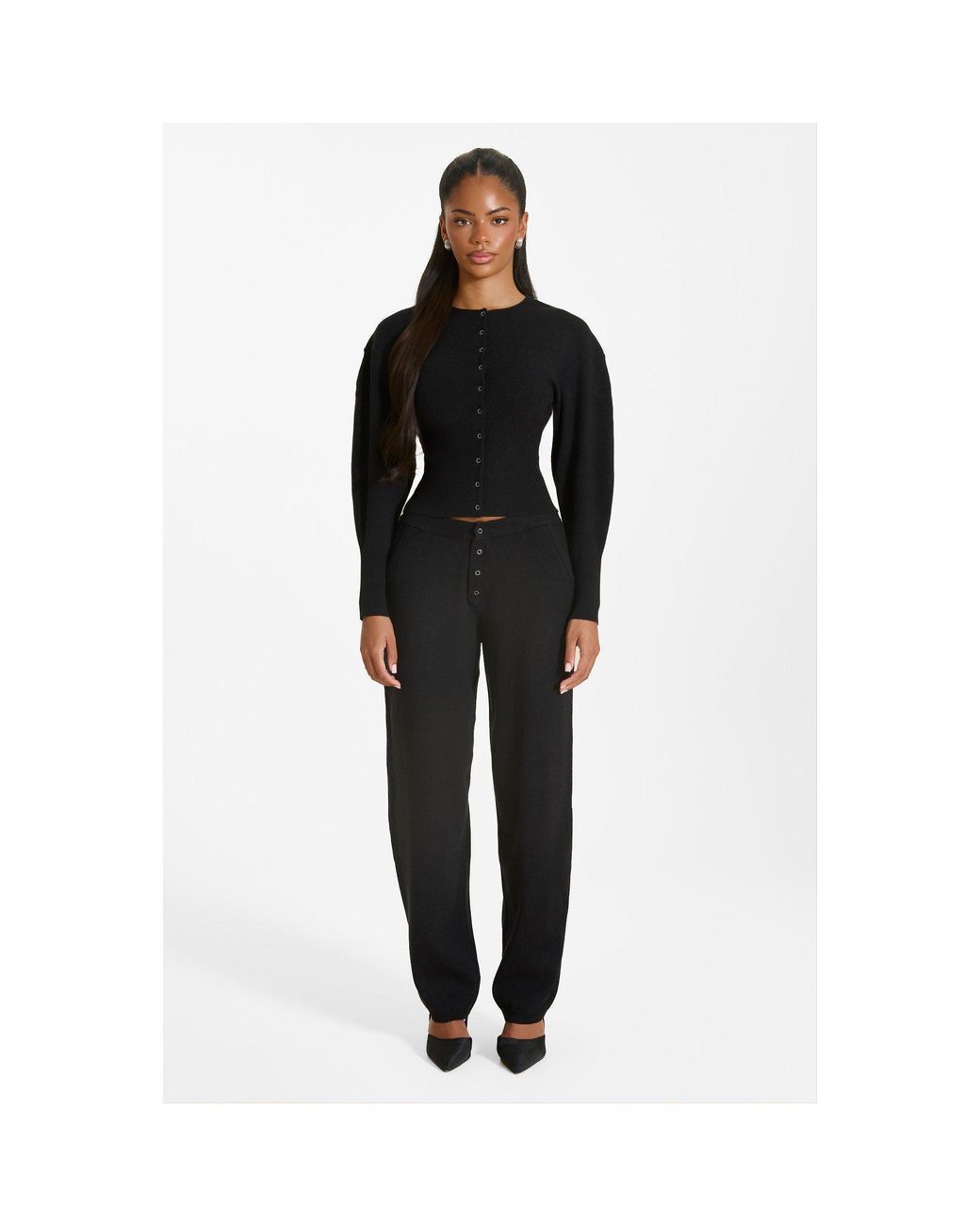 Mars the Label Black Button-Up Ribbed Knit Joggers