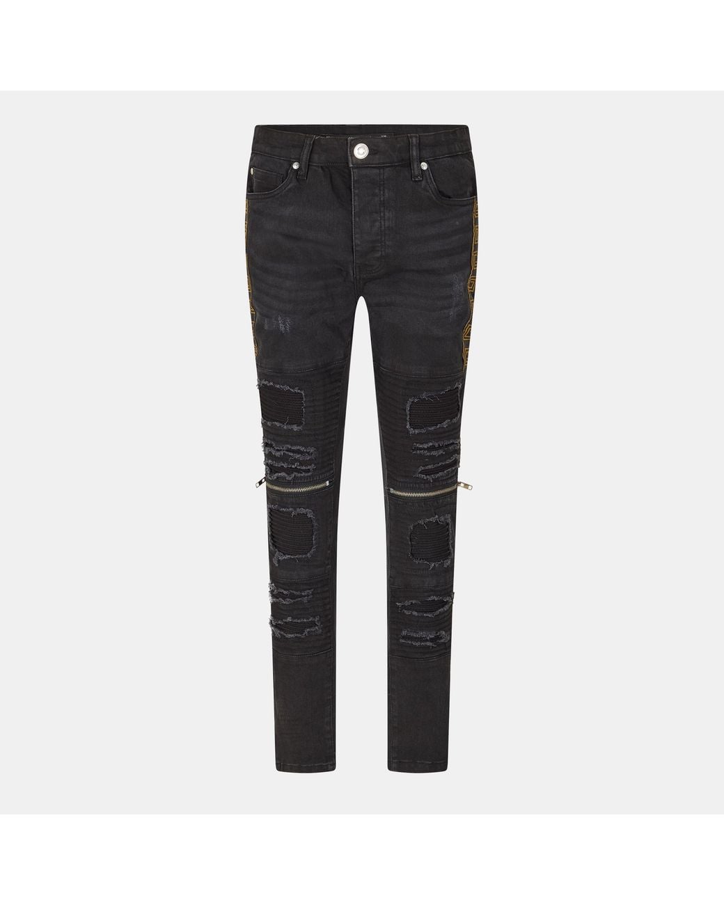 Brave Soul Gray Bike Jean With Multi Stitch Detail And Zips for men