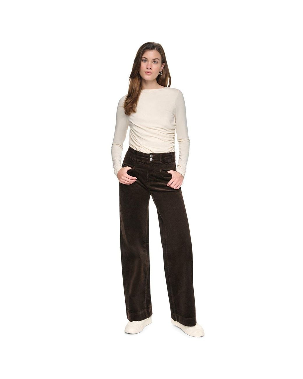 DKNY Black Hi Rise Double Button Wide Leg Corduroy