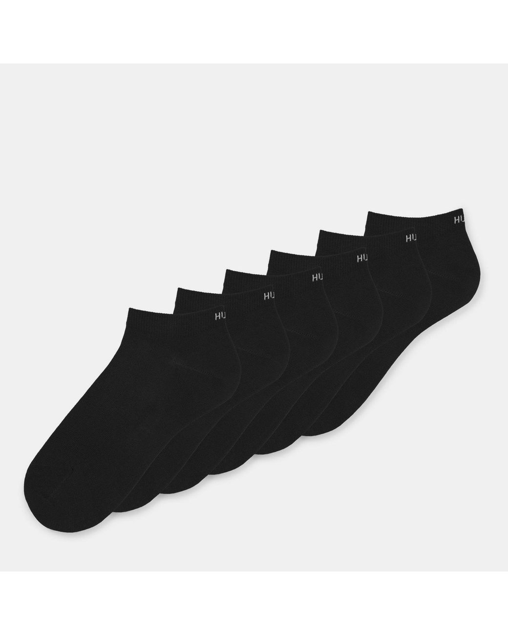 HUGO Black Cotton Blend 6-Pack Trainer Socks for men