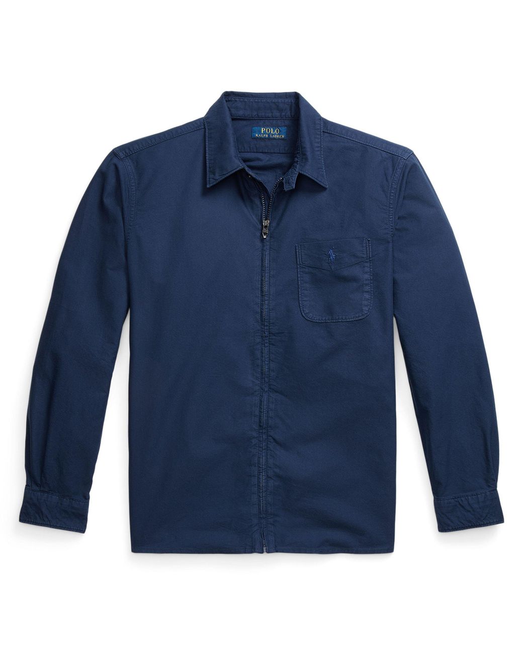 Polo Ralph Lauren Blue Garment Dye Cotton Long Sleeve Full Zip Overshirt for men