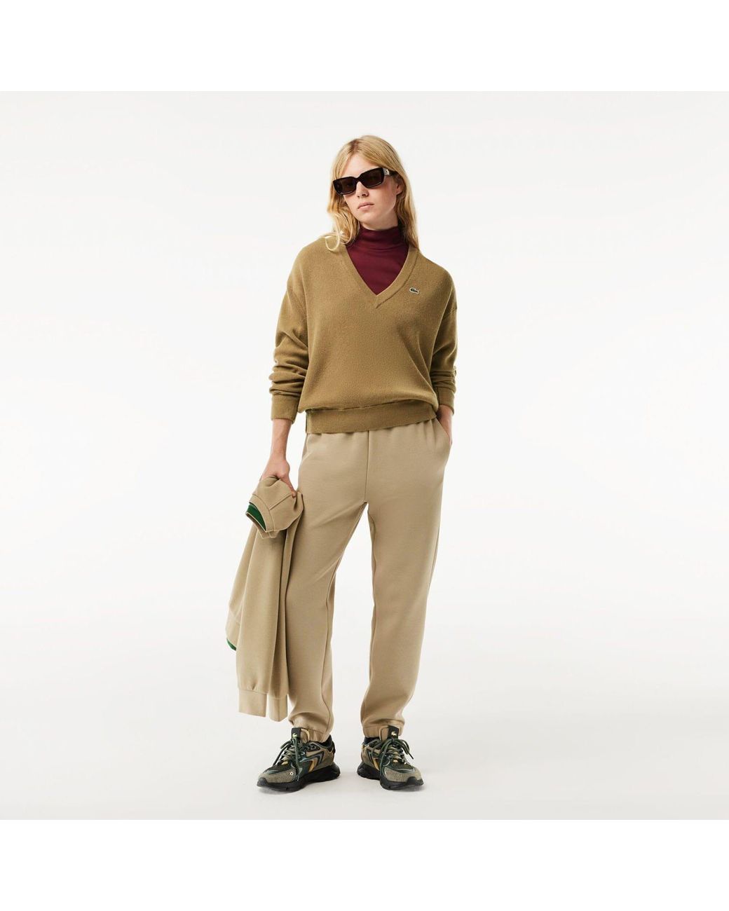 Lacoste Green Relaxed Fit Carded Wool Moss Stitch Sweater