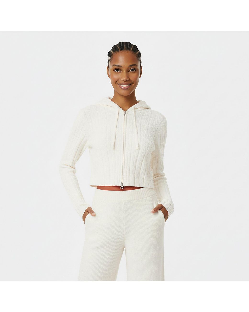 Jack Wills White Full Zip Cable Knit Jumper