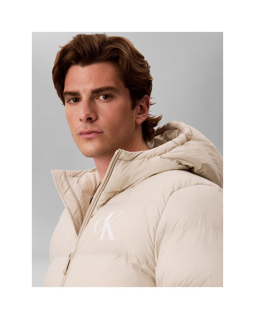 Calvin Klein Natural Hooded Full-Zip Water-Resistant Short Puffer Jacket for men