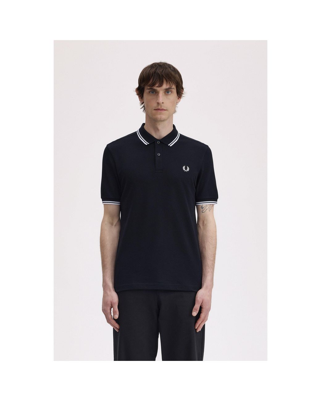 Fred Perry Black Short Sleeve Twin Tipped Polo Shirt for men