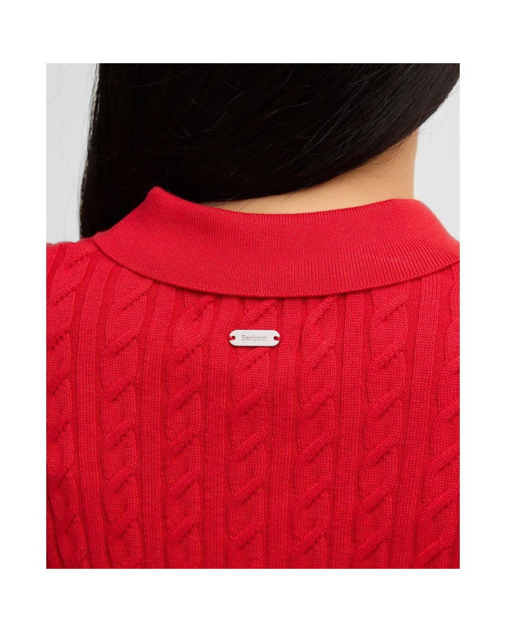Barbour Red Hartland Short Sleeve Polo Neck Jumper