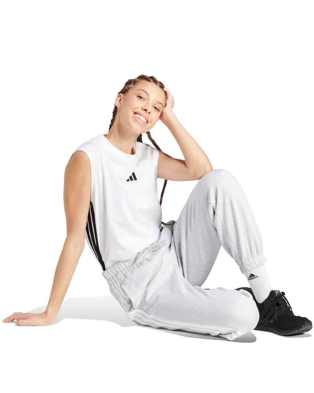 Adidas Gray Essentials 3-Stripes Pants Slim