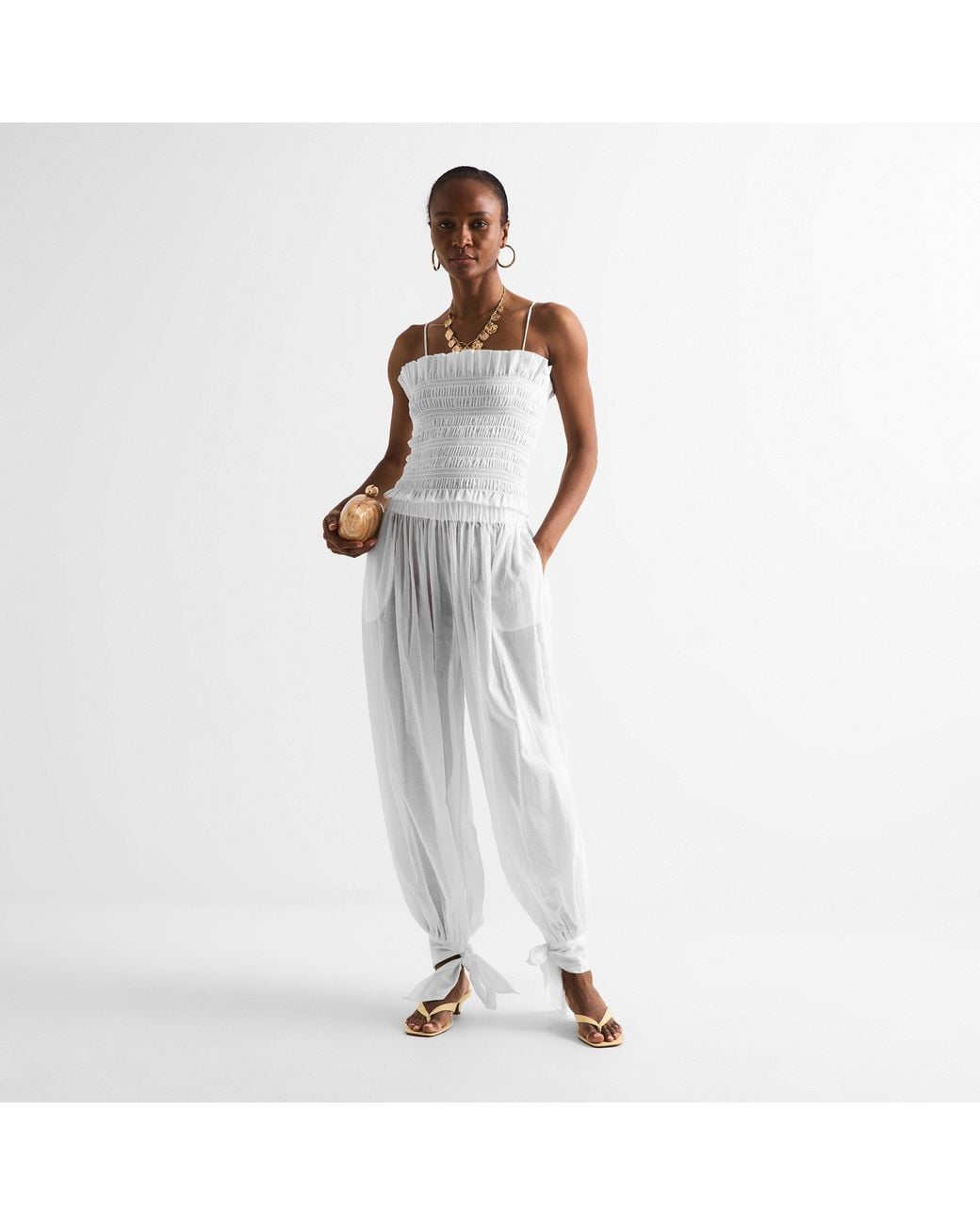 ANDAMANE White Noor Tie Maxi Parachute Pants