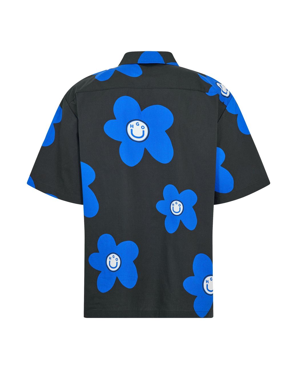HUGO Blue Patterned Collared Short Sleeve Shirt for men