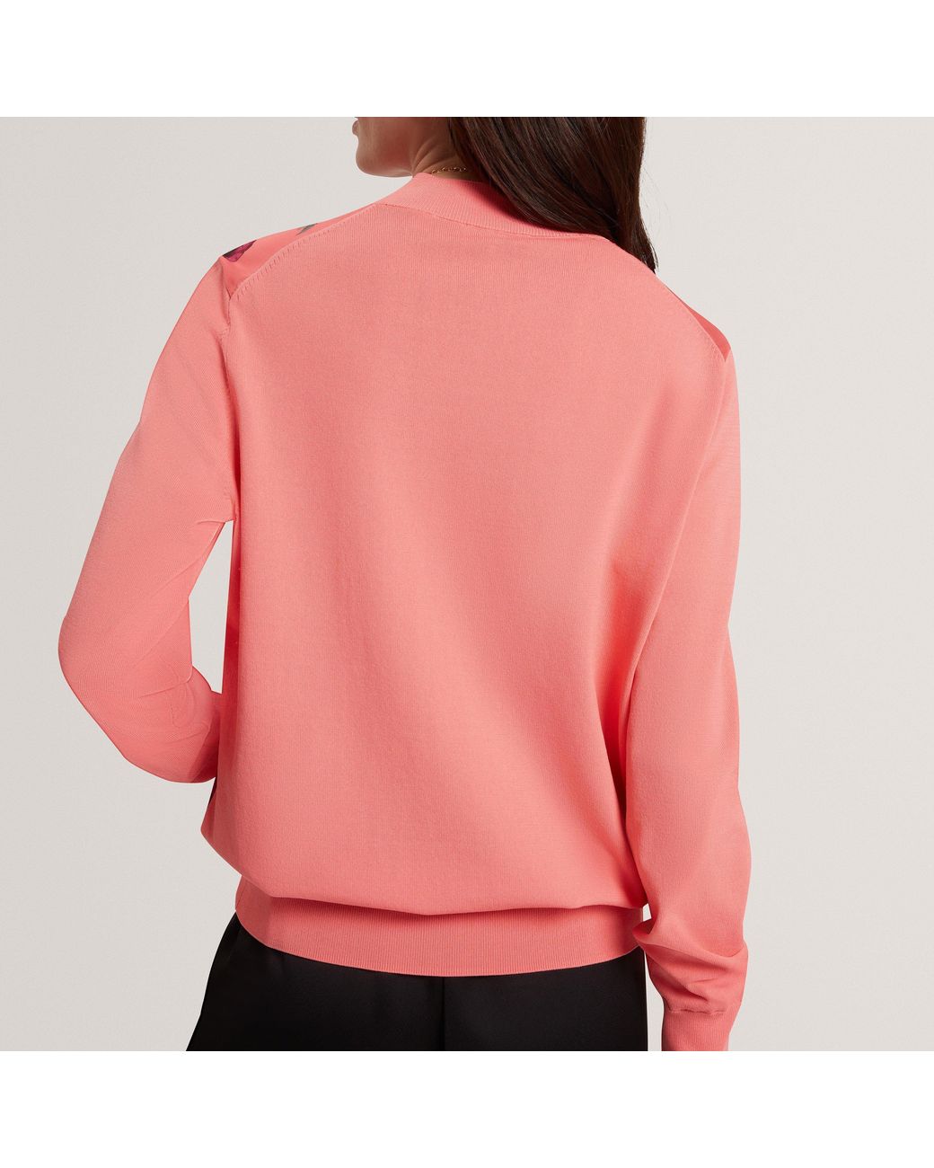 Ted Baker Pink Botanical Print Front Long Sleeve Knit Top