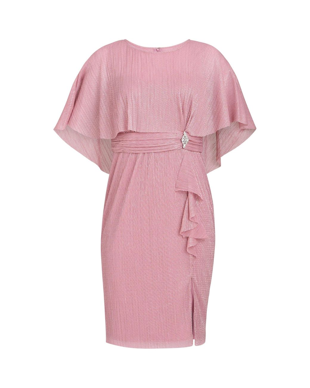Gina Bacconi Pink Sonya Pleated Dress With Brooch