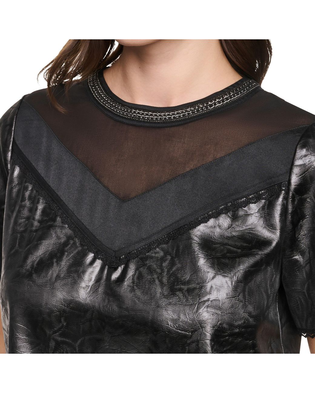 DKNY Black Mixed Media Crackle T-Shirt