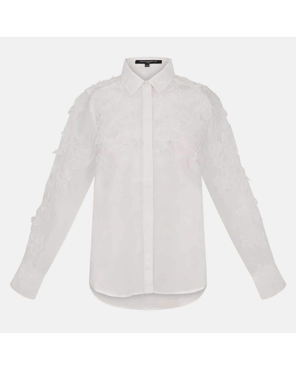 French Connection White Camden Floral Embellished Long Sleeve Blouse