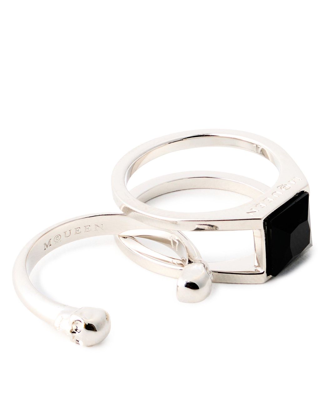 McQueen Black Alex Twin Skull Signet Ring for men