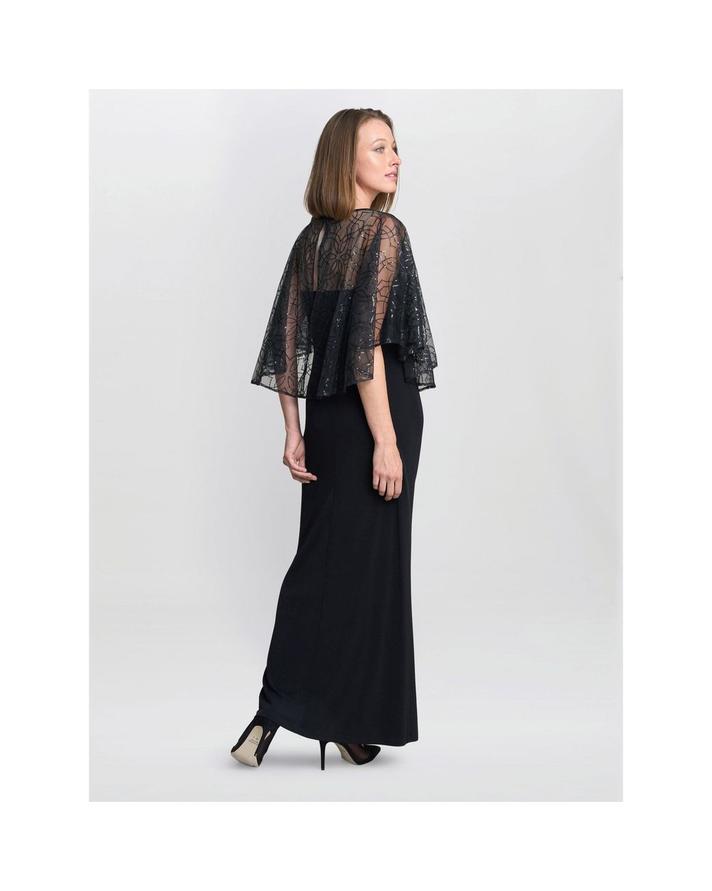 Gina Bacconi Black Anoushka Maxi Dress With Sheer Cape