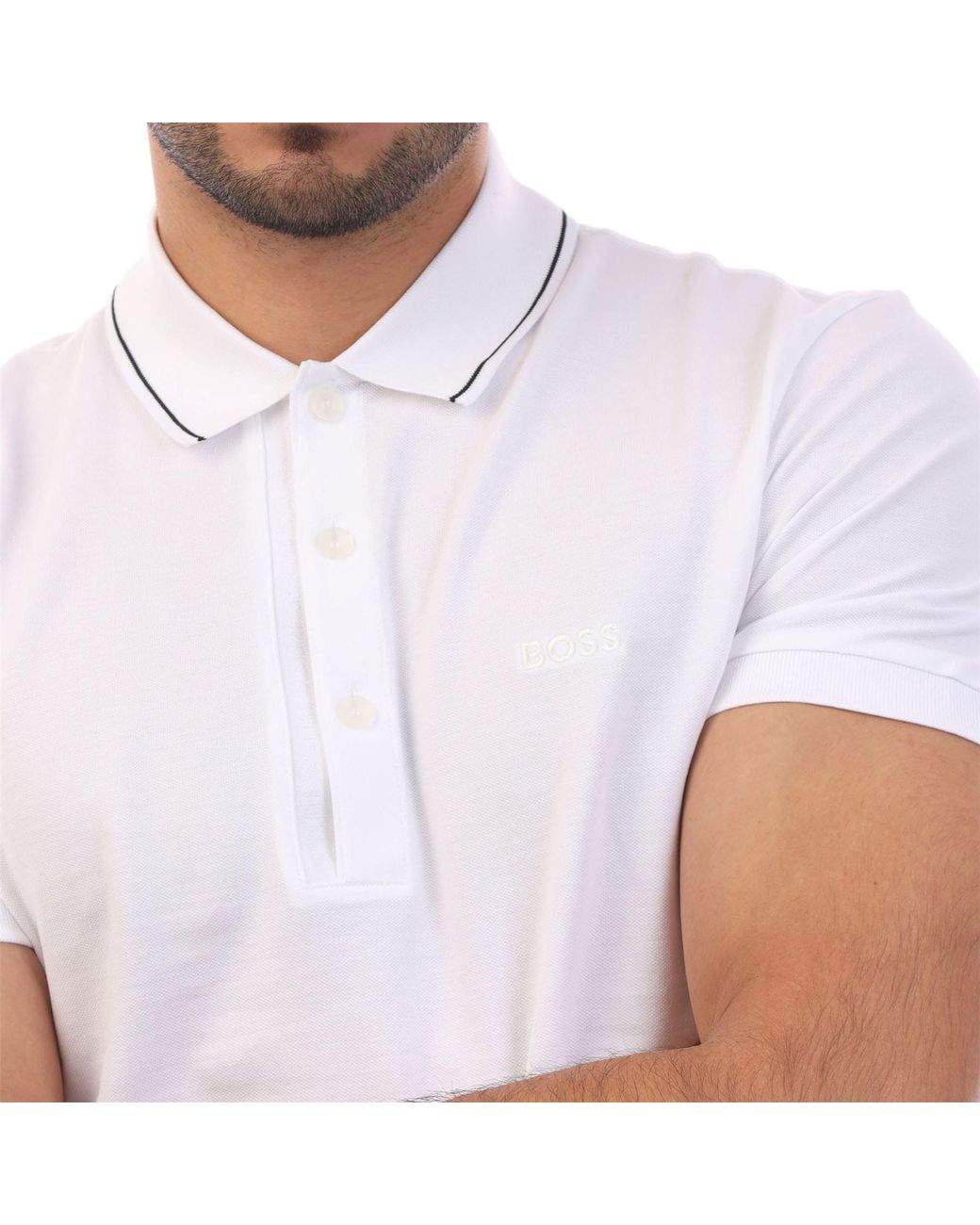 Boss White Paule 4 Slim Fit Polo Shirt With Tonal Logo for men