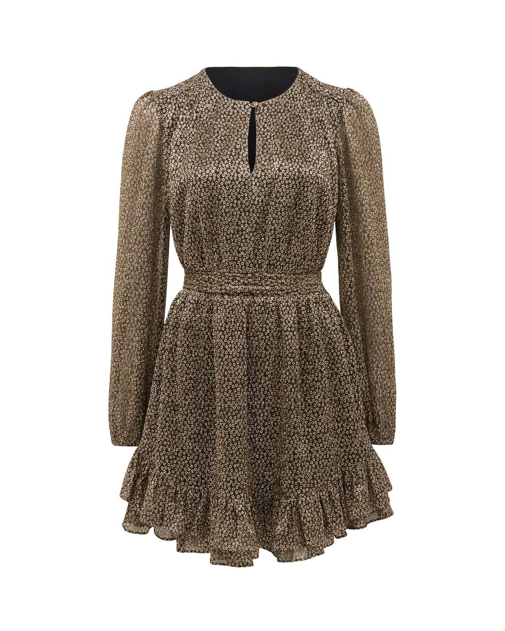 Forever New Natural Goldie Long Sleeve Plisse Mini Dress