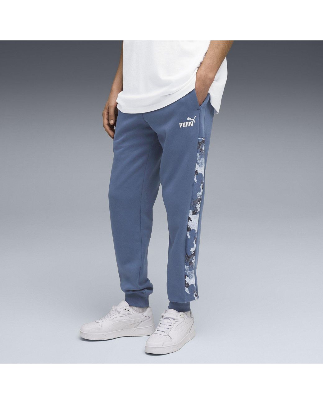 PUMA Blue Camo Fleece Closed Hem Jogging Bottoms for men