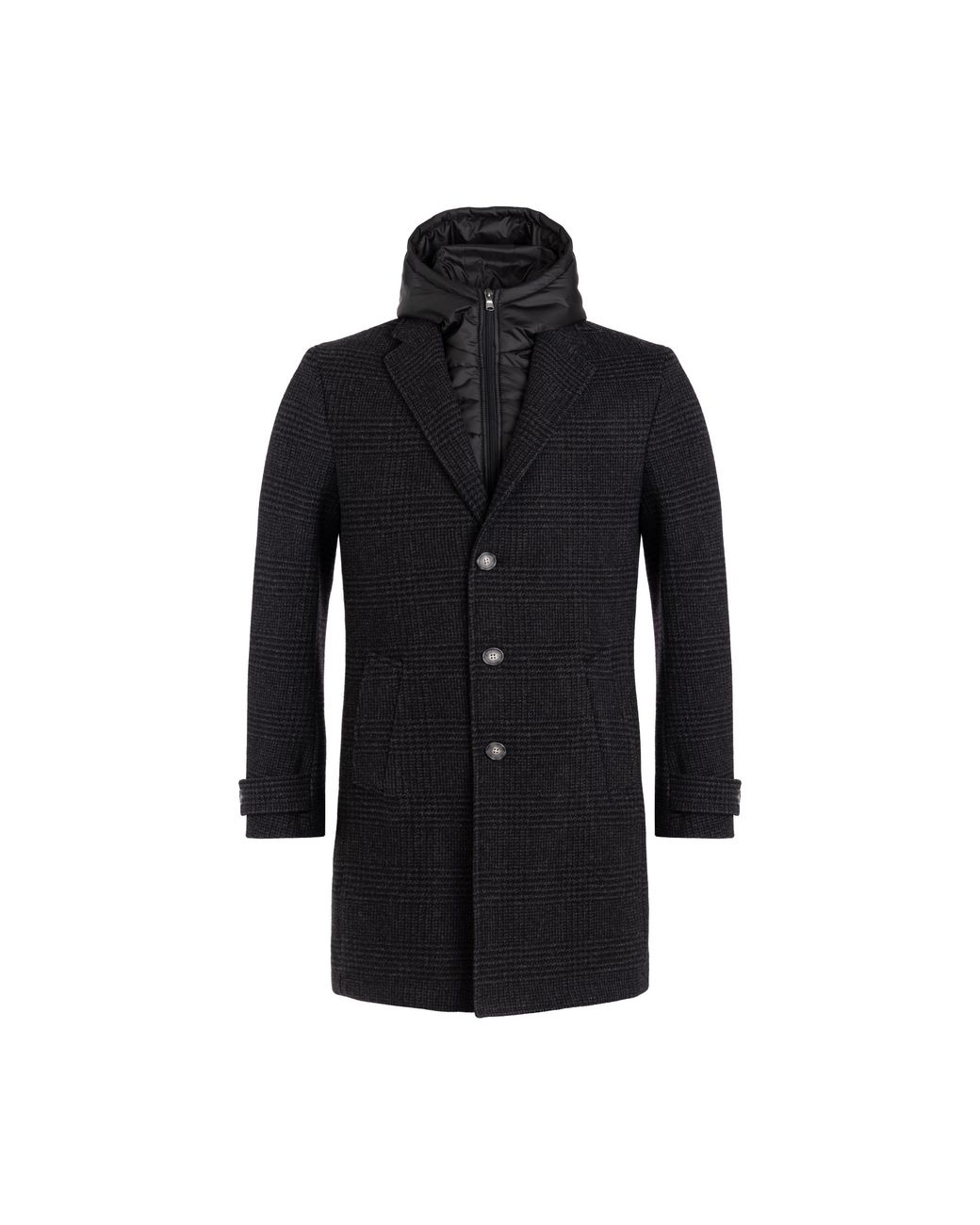 Eden Park Black Dark Prince Of Wales Pattern Wool Coat for men