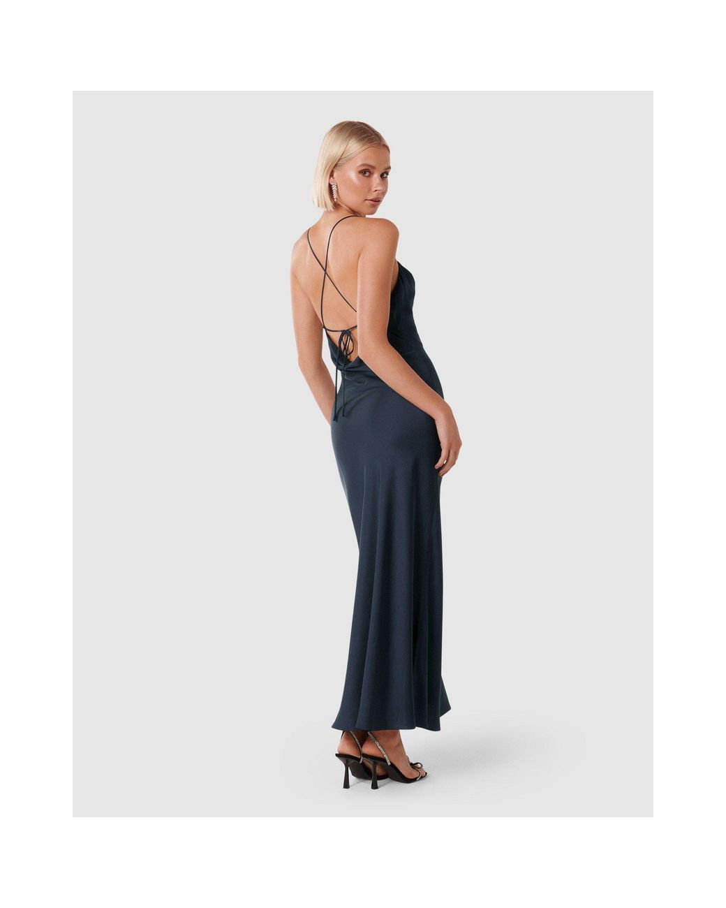 Forever New Blue Ruby Tie Back Satin Maxi Dress