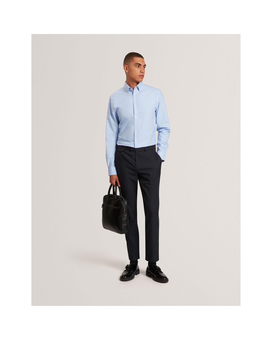 Ted Baker Blue Long-Sleeve Oxford Plain Shirt for men