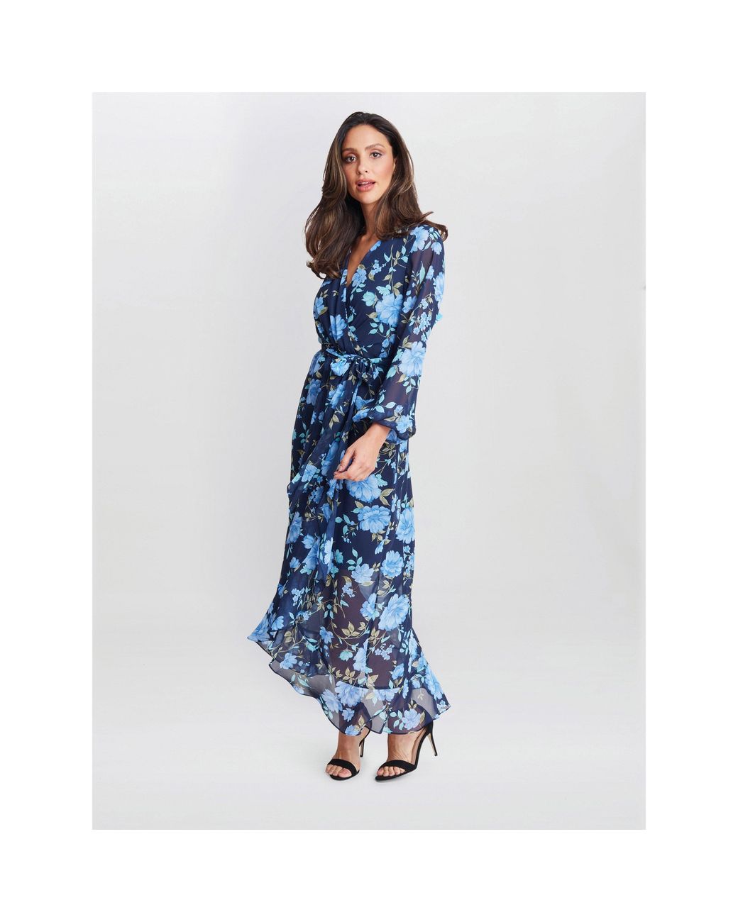 Gina Bacconi Blue Norma Printed Maxi With Tulip Overlay