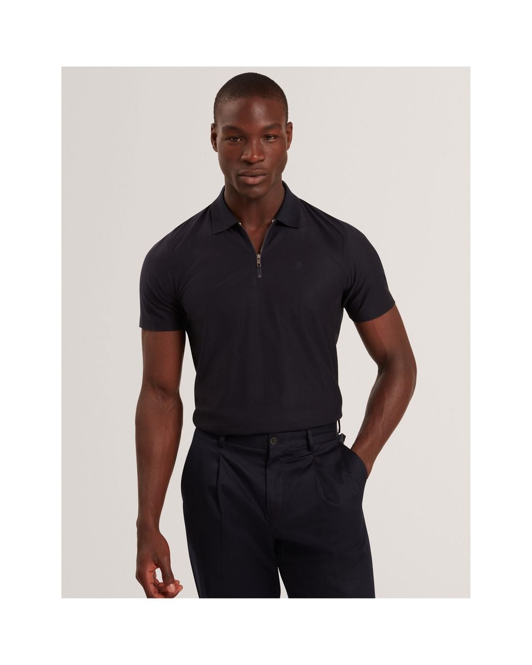 Ted Baker Blue Textured Zip Short Sleeve Polo Shirt for men