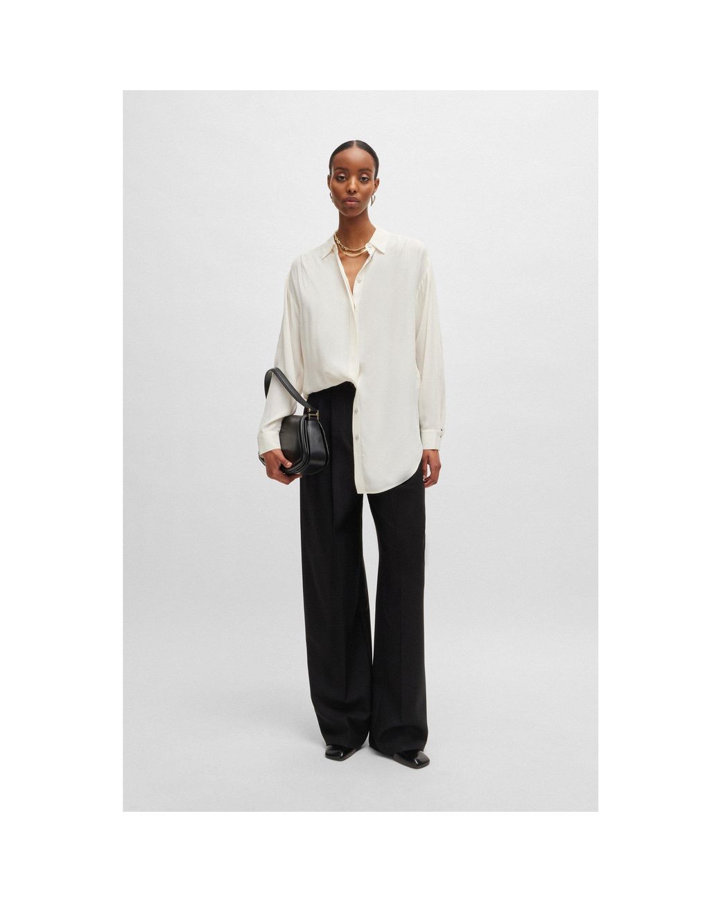 Boss White Benika Relaxed Fit Blouse