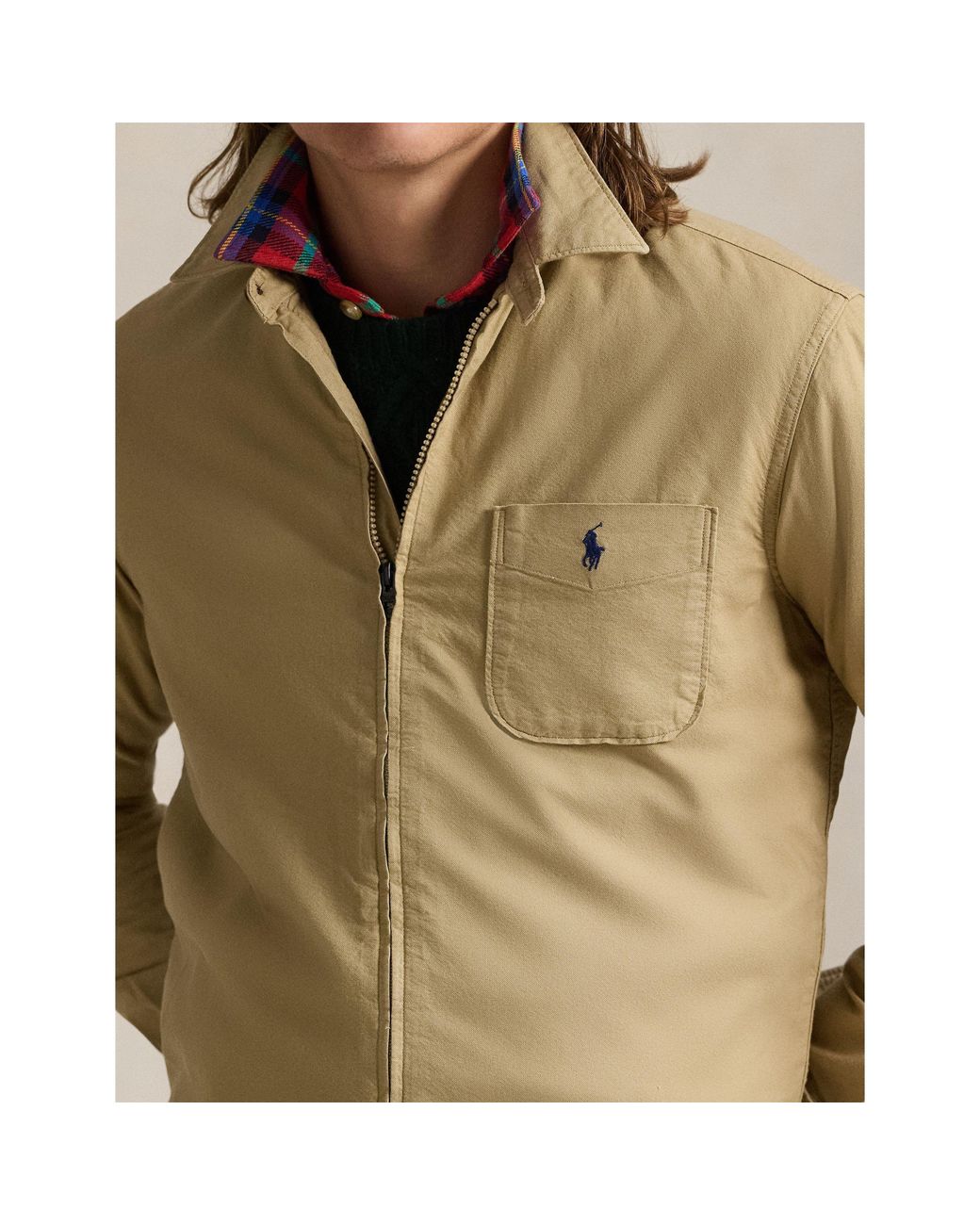 Polo Ralph Lauren Natural Garment Dye Cotton Long Sleeve Full Zip Overshirt for men