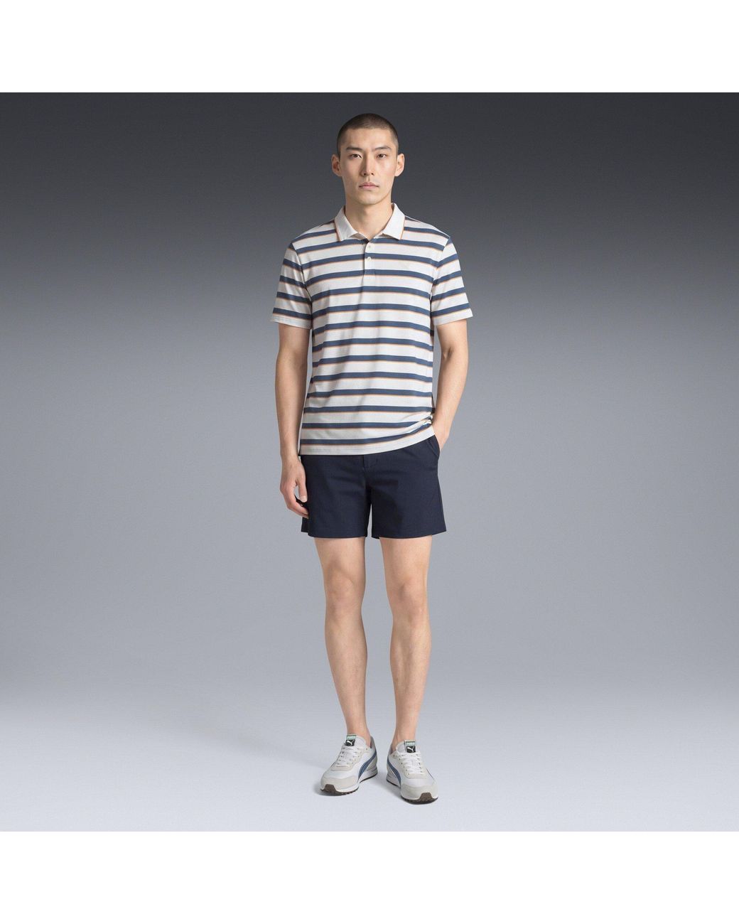 PUMA Blue Cloudspun Stripe Short Sleeve Polo Shirt for men