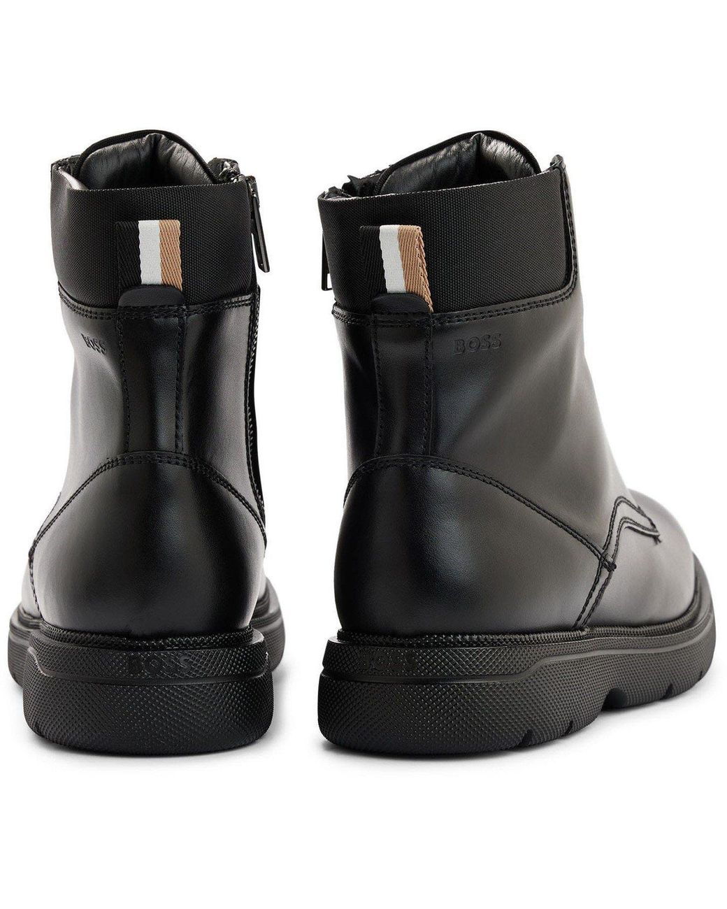 Boss Black Jacob Leather Flat Ankle Boots for men