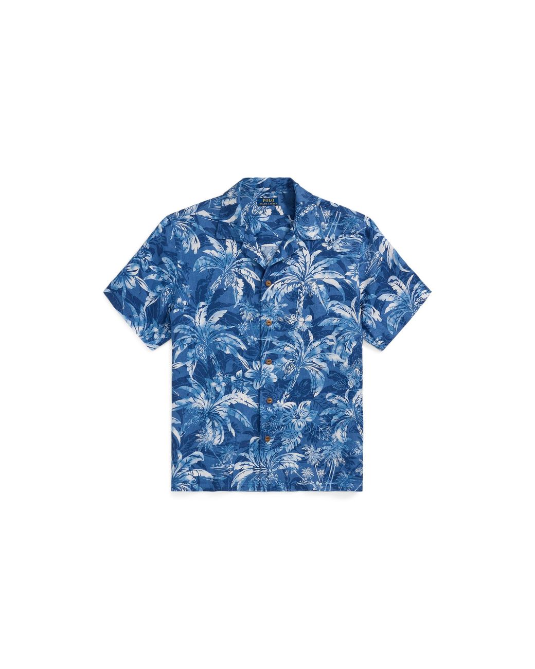 Polo Ralph Lauren Blue Linen Palm Pattern Short Sleeve Shirt for men